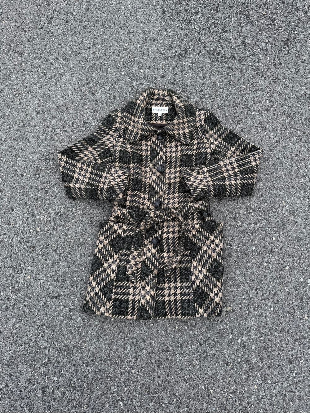 Pendleton Trench Coat Single Breasted Tweed Plaid Multicolor Wool Womens Sz 12 P
